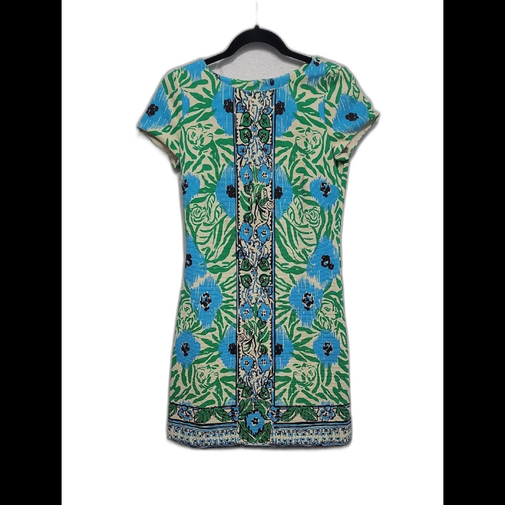 Lilly Pulitzer Blue & Green Floral Center-Panel Mini Dress